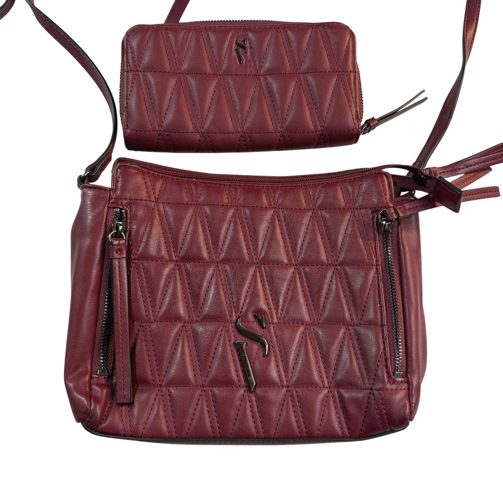 Simply Vera Wang Purse Set Burgundy Quilted Crossbody + Wallet Dark Academia